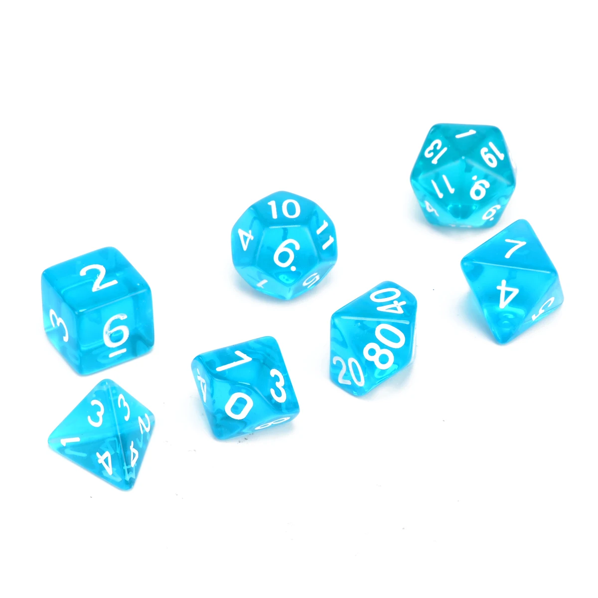7pc Translucent Polyhedral Dices Blue Set For RPG Dungeons and Dragons With Dice Bag Family School Party Bar Outdoor Table Games