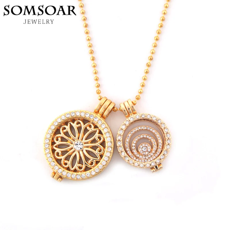 

Somsoar Pendant Necklace Set with 33mm Large and 23mm mini multi-Round Crystal Disc Coin Moneda 2pcs coin holder for women gift