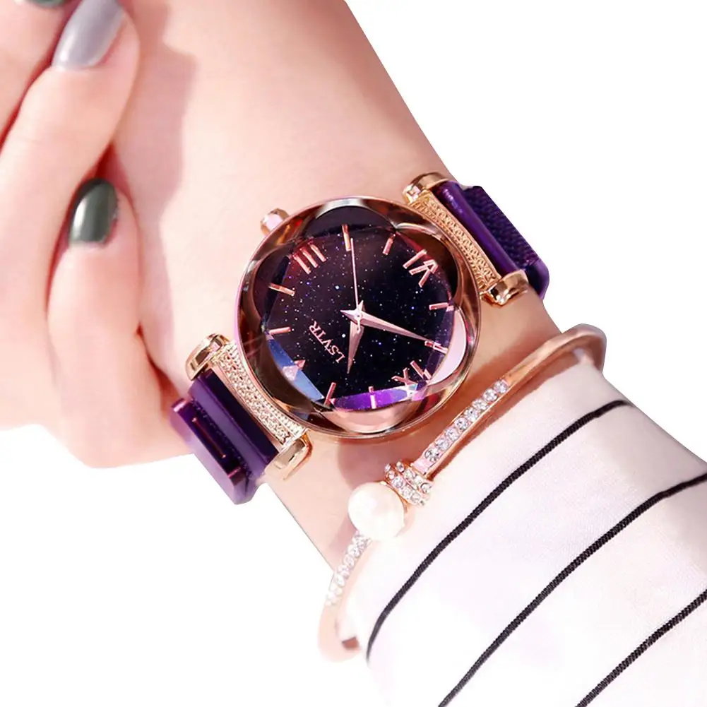 

Fashion Lady Wristwatch Waterproof Magnetic Starry Roman Numbers Analog Quartz Wrist Watch