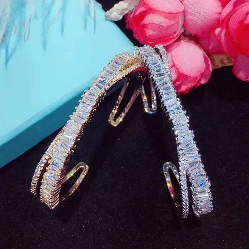 

AAA cubic zirconia Baguette Bangles thin bangle cuff copper base irregular geometry cubic zirconia cuff bangles