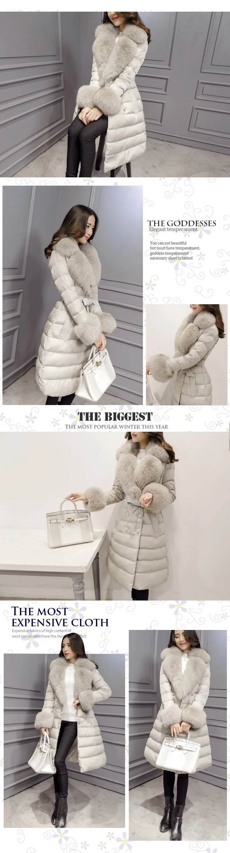 Горячая Распродажа, зимняя куртка с большим меховым воротником из искусственного лисьего меха, Женское пальто, женская модная парка в европейском стиле на 90% белом утином пуху
