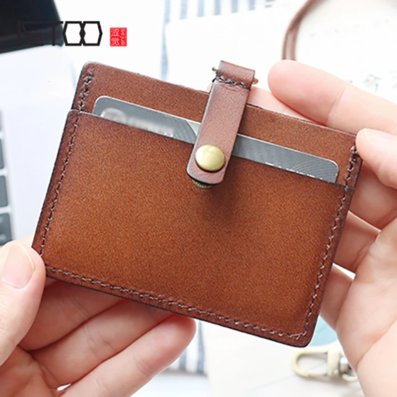 

AETOO Tanning cowhide Access card set leather retro neck work card handmade student Card badge