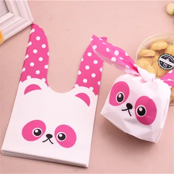 

Wholesale 50pcs/lot Cute Cartoon Wedding Candy Packaging Bags Plastic Packing For Cookies Lovely Rabbit Ear Candy Bags