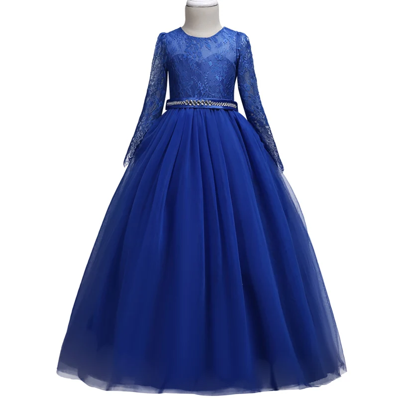 4-14 High-End spring Summer Children's Dresses Girl long sleeve lace dress Zircon Elegant Piano performance Princess Dress