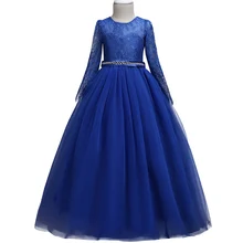 4-14 High-End spring Summer Children's Dresses Girl long sleeve lace dress Zircon Elegant Piano performance Princess Dress