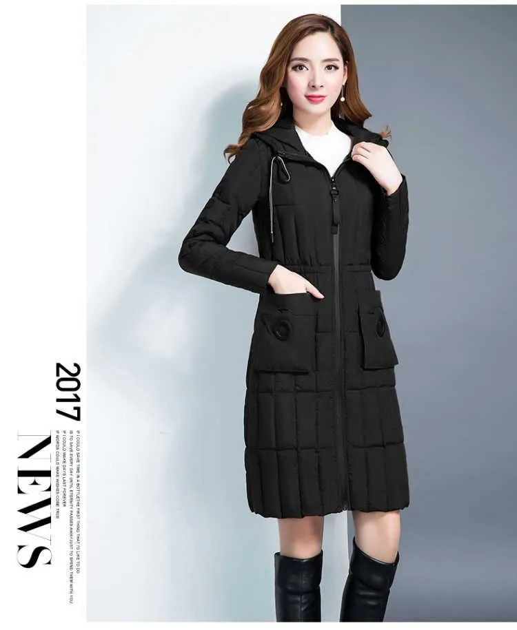 Легкая пуховая хлопковая одежда Женская длинная секция большого размера корейский Тонкая парка с капюшоном пальто Зимняя женская куртка топы для девочек V882