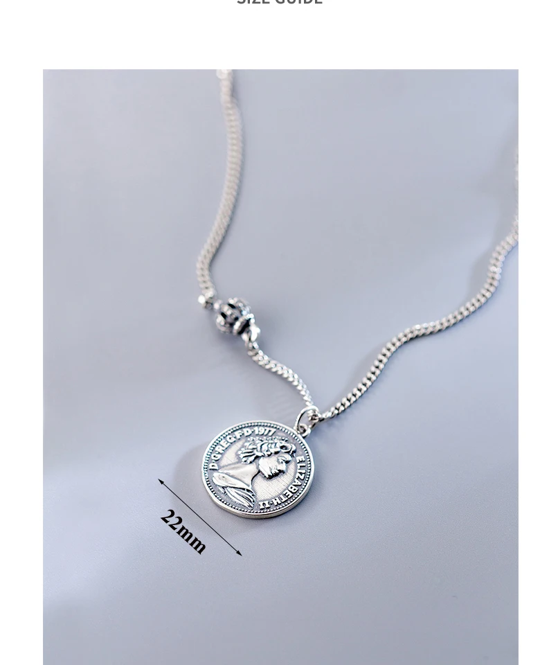 Retro Roman Portrait Round Sterling Silver Coin Pendant Minimalist Figure Face Chain Choker Necklace Women Party Jewelry S925 (5)