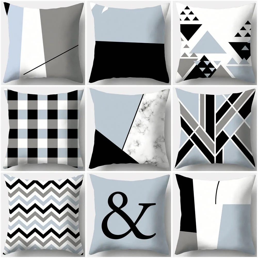 

ordic Style Geometry Cushion Cover Geometric Arrow Home Decor Pillow Cover Rectangle Blue Black Leaf Dear Decorative Pillows