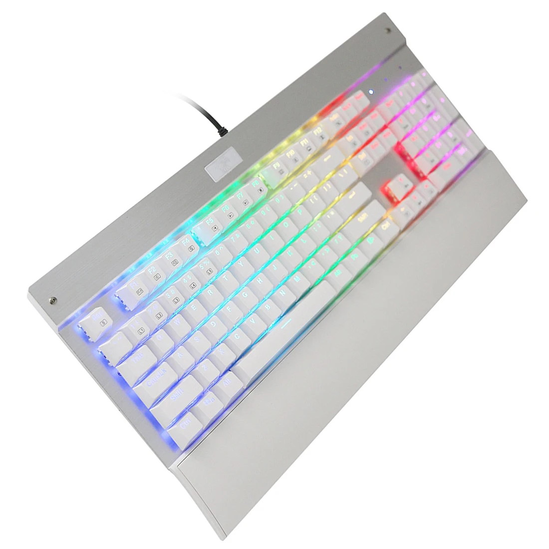 Игровая клавиатура с 104 клавишами, кликкая, с подсветкой, Chroma, с регулируемой яркостью, RGB, светодиодный, с защитой от привидения, с синими переключателями(серебристо-белый