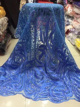 

New Settings Middle transparent royal blue African Swiss voile lace original chiffon fabric with sequins embroidery Healthy use