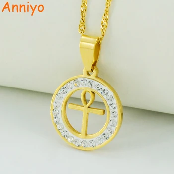 

Anniyo Egyptian Ankh Cross Necklace for Woman,Gold Color Pendant Jewelry Girls Egypt Hieroglyphs,Crux Ansata #002008