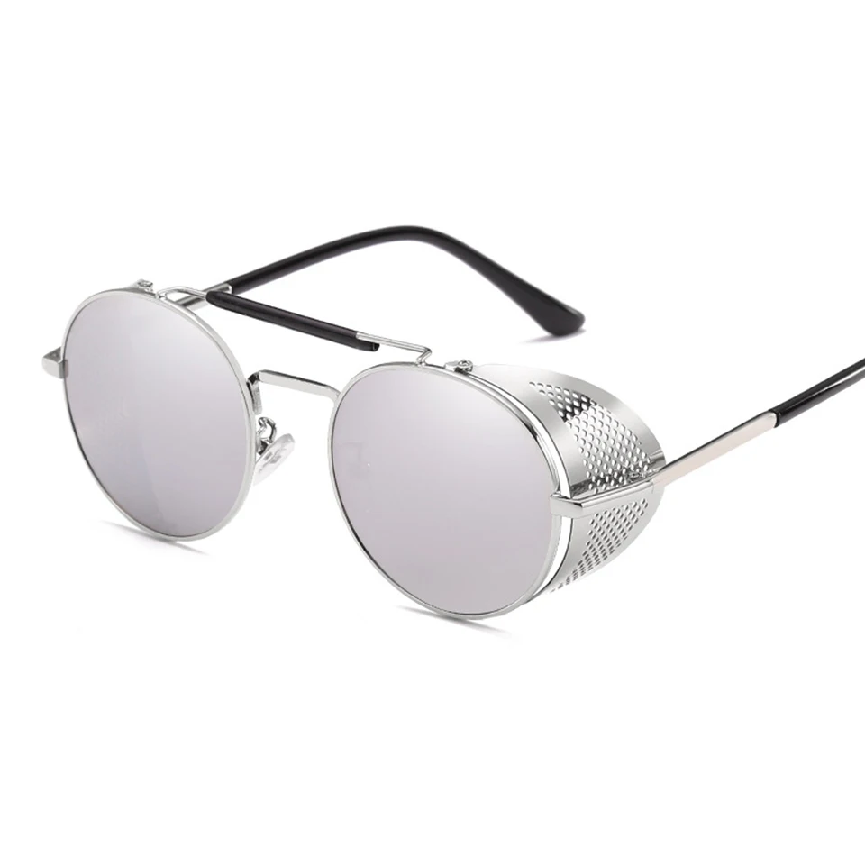 Ретро стимпанк круглые металлические солнцезащитные очки для мужчин и женщин Косплей вечерние очки UV400 Черный Красный градиентный щит - Цвет линз: C8