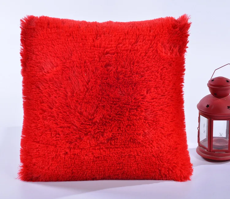 Meijuner, новая плюшевая наволочка, однотонная, карамельного цвета, мягкая меховая наволочка для подушки, квадратная Талия, наволочка для подушки, подарки, искусственный мех, MJ002 - Цвет: red