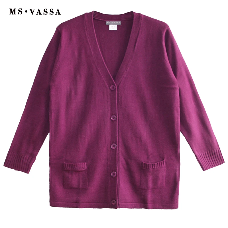 MS VASSA Women Sweaters 2018 New Autumn V-Neck Cardigans Ladies Jumpers Long Sleeve Big Size Winter Inner Wear Oversized Outwear |