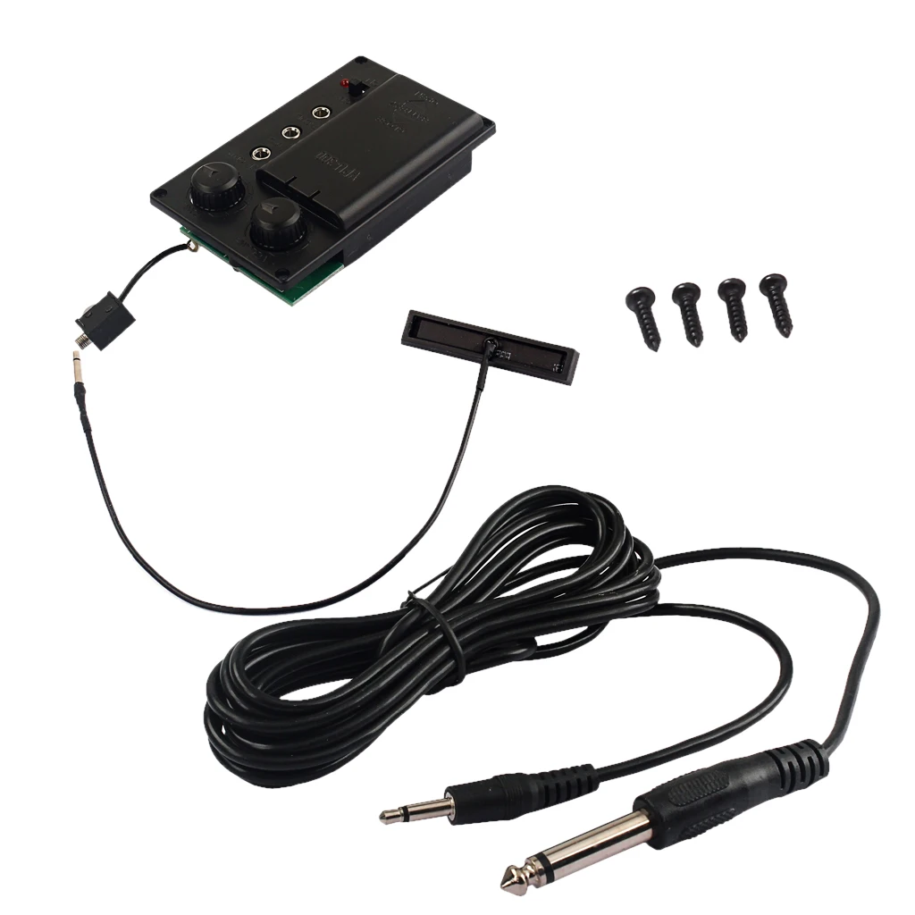 Metal Electric Violin Pickup and Cable Adjustable EQ Pickup Preamp Transducer with Piezo