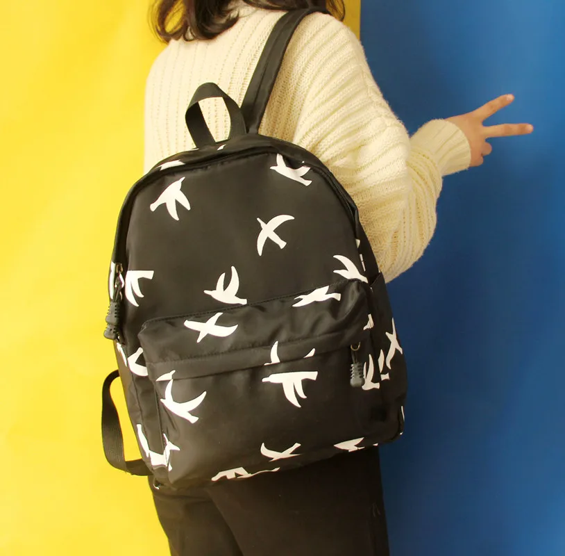 

Japanese Korean version Cute Harajuku Seagull pattern Wild fashion Leisure Preppy style woman travel canvas schoolbag Backpacks