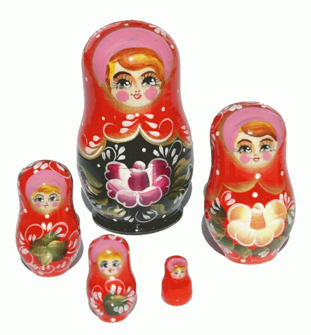 Matryoshka Babushka Matrioska Wooden Russian Nesting Stacking Wood Doll with Flower Style