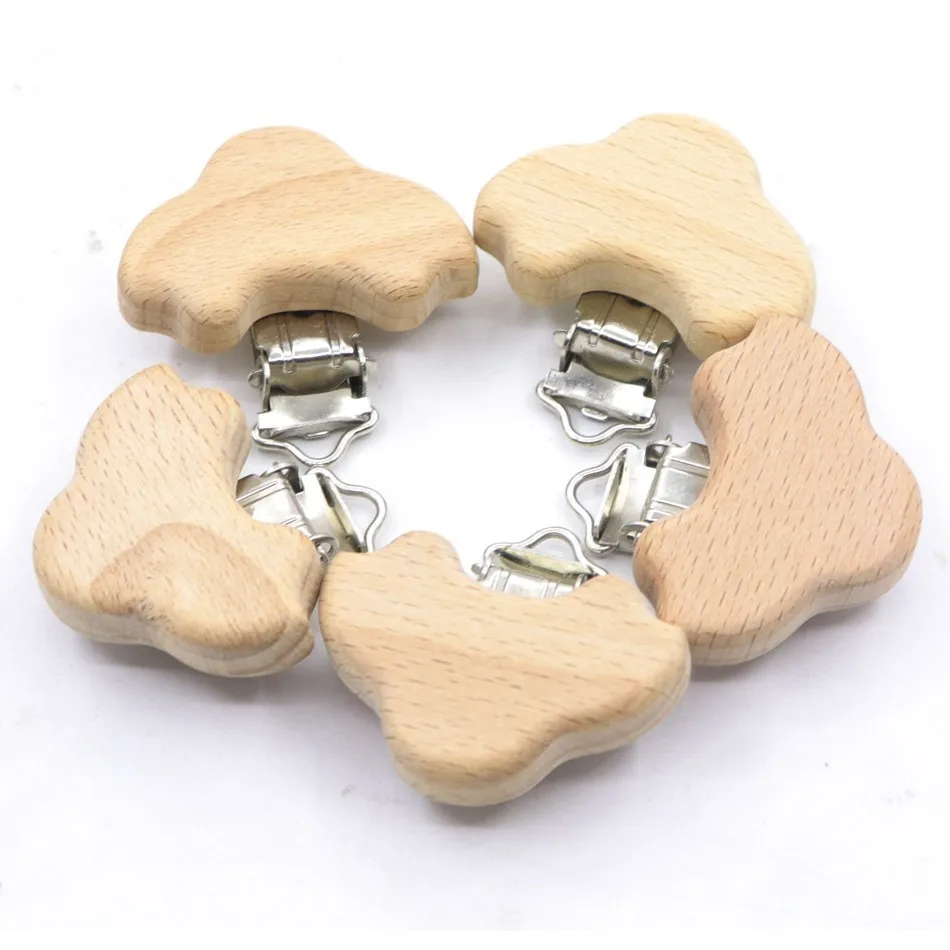 Toddler Infant Pacifier Clip DIY Pacifier Chain Beech Wood Dummy Holder