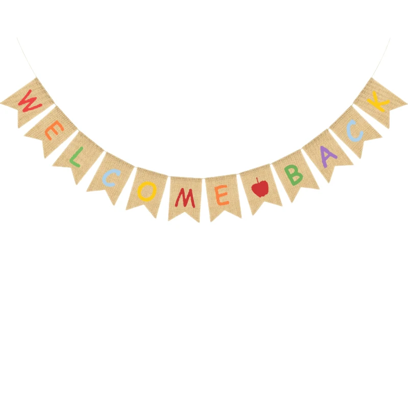 

Burlap Welcome Banne Bunting Sign Back To School Banner for Classroom Teacher Gifts Decorations WELCOME BACK