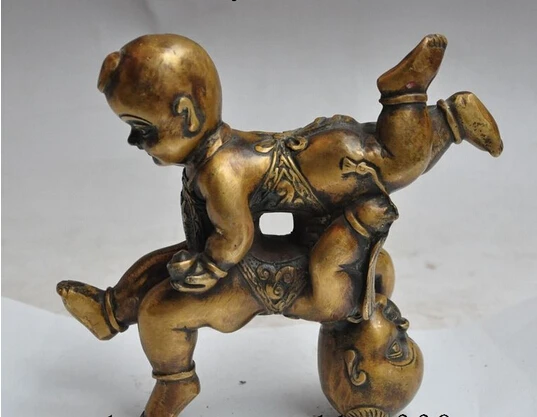 Special  bi003583 6"Lucky Chinese Bronze YuanBao Upside-down Happy Kid Children Boy Girl Statue