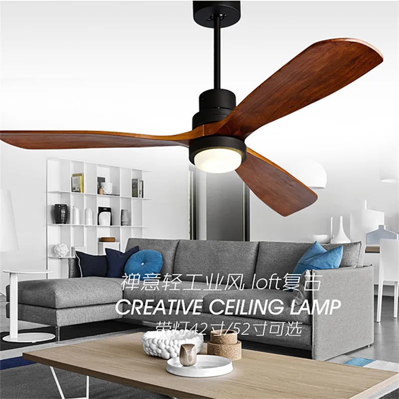 

Nordic Retro Loft Dinning Room Ceiling Fan Light Modern Kitchen Living Room Restaurant Solid Wood Led Fan Lamp Free Shipping