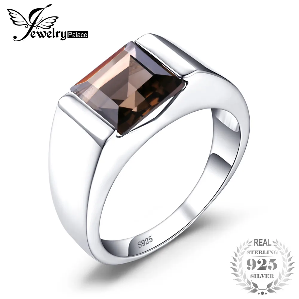 Jewelrypalace Men Square 2.2ct Genuine Smoky Quartzss Wedding Ring 925 Sterling Silver Wedding Ring For Men Fashion Accessories