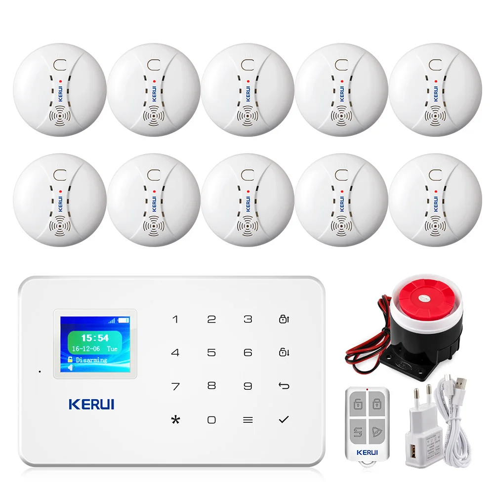 KERUI G18 Smoke Alarm System Fire Protection SMS APP Control GSM Burglar Alarm System Security Protection Sesor Alarm