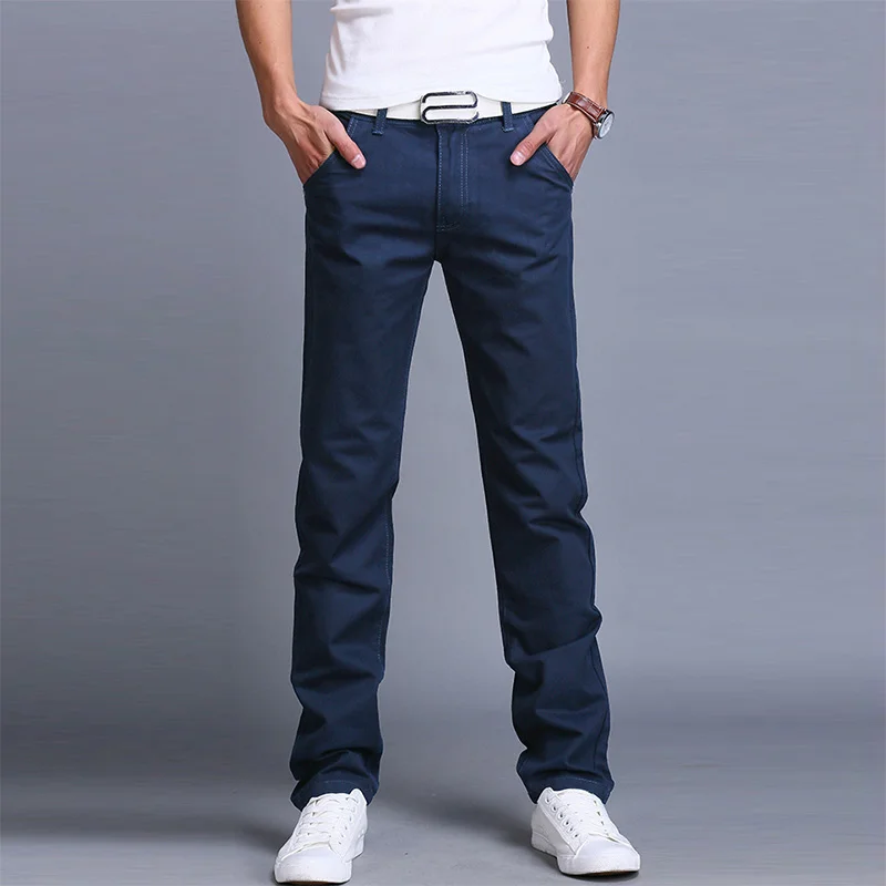

Fashion Business Casual Pants Men Cotton Slim Straight Trousers Autumn Summer 2019 Long Solid Color Pants