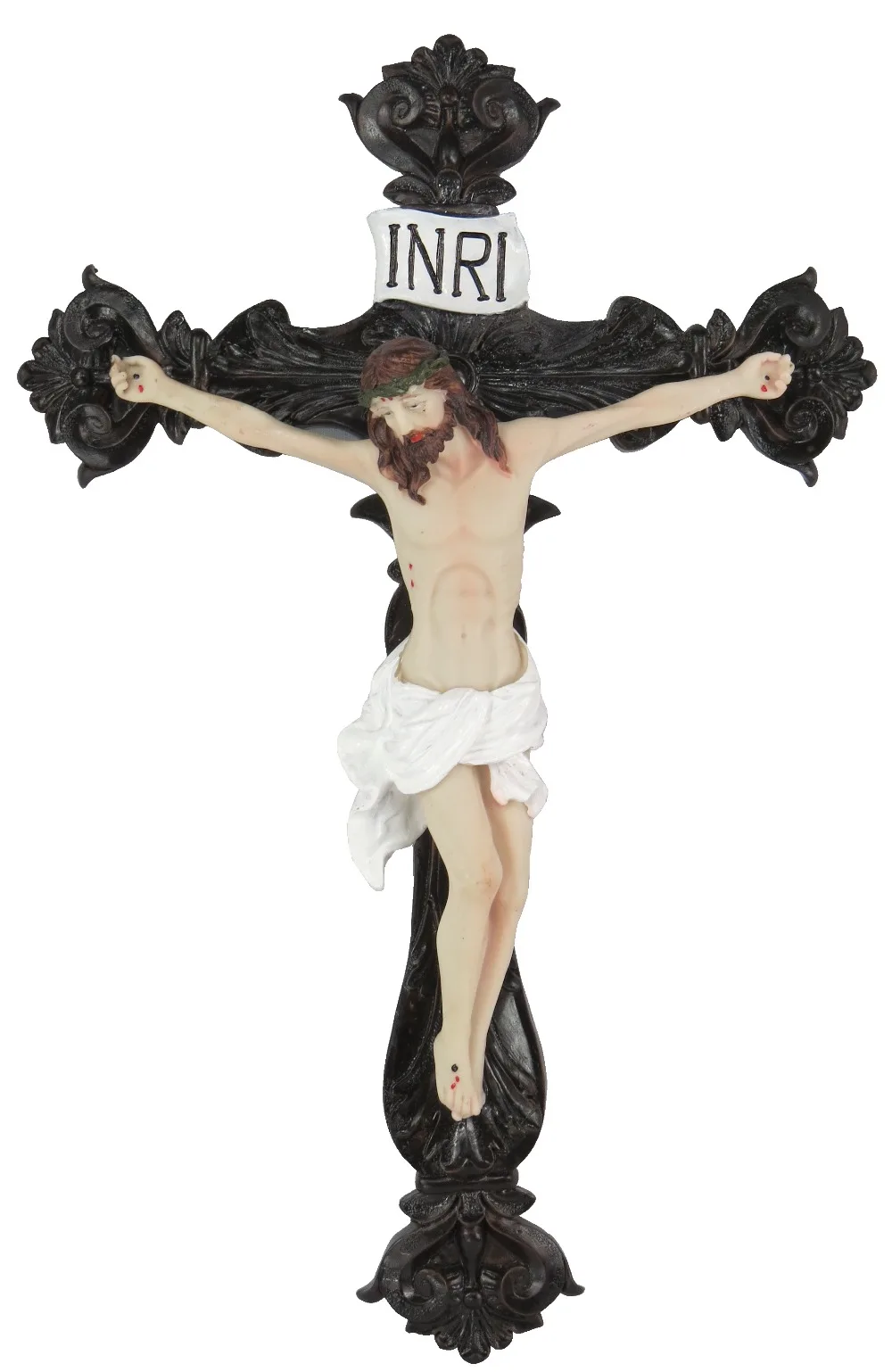 Hankroi 15,5 дюйм(ов) смолы настенное Распятие Иисуса Христа на INRI Крест ручной росписью домашний Часовня Декор