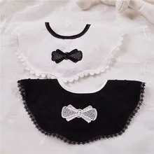 INS/Детские хлопковые нагрудники для кормления, искусственный воротник, галстук, черный, белый цвет, вращающийся круглый слюнявчик, полотенце, аксессуар для еды, мягкий детский