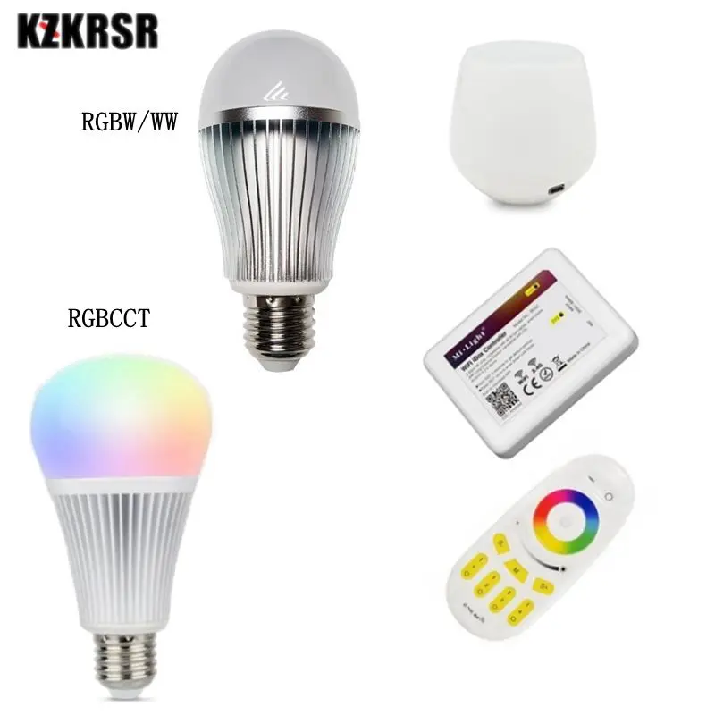 

KZKRSR Mi Light Dimmable Led Bulb 9W E27 RGBW RGBWW RGBCCT led Lamps Wireless Wifi Controller Box 2.4G RF Remote Control
