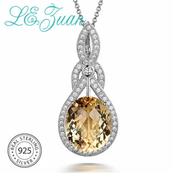 

L&zuan 7.57ct Natural Citrine Pendant 925 Sterling Silver Necklace For Women Cluster Gemstone Pendants Wedding Silver Jewelry