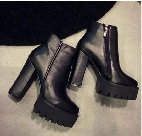 

winter fashion boots thick heel boots platform high-heeled martin boots fleece lined boots women's shoes