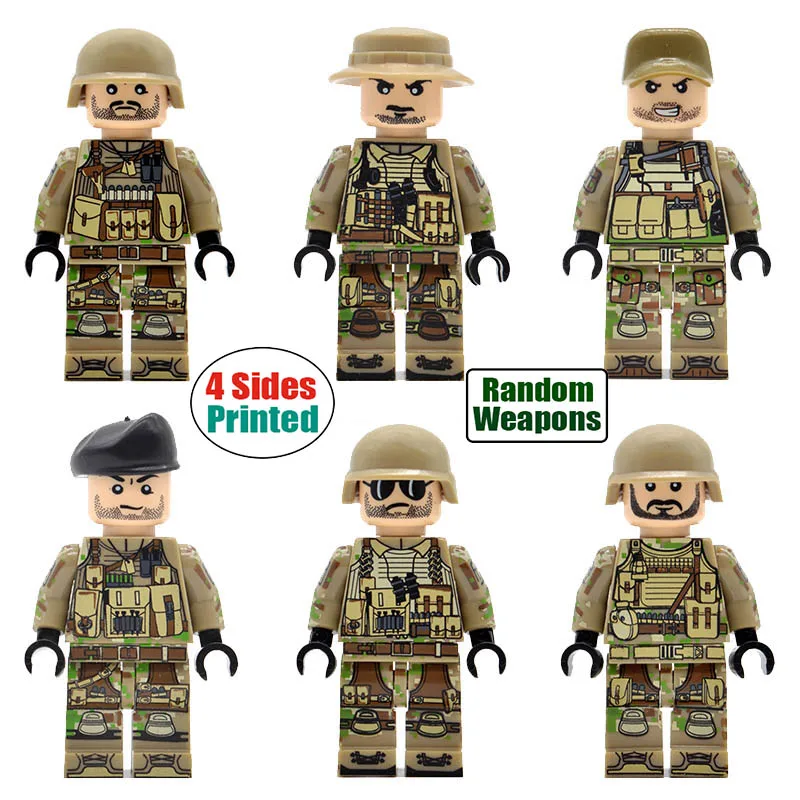

20/50pcs/lot Military Soldiers 4 Sides Printed Mountain Special Forces Modern Field Troops Building Blocks Bricks Kids Toys
