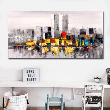 

Big Size Canvas hanmade City Building Oil Painting Modular Custom Picture Home Decorate Posteroil painting artwork for bedroom
