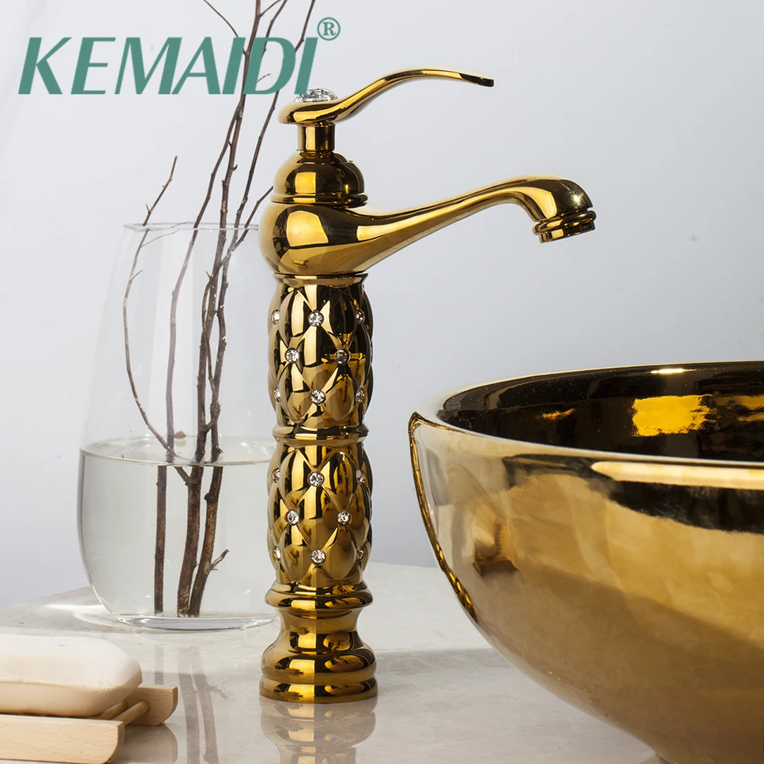 KEMAIDI t Luxury Gold Bathroom Faucets Basin High&Short Style Faucet Deck Mounted Single Handle
