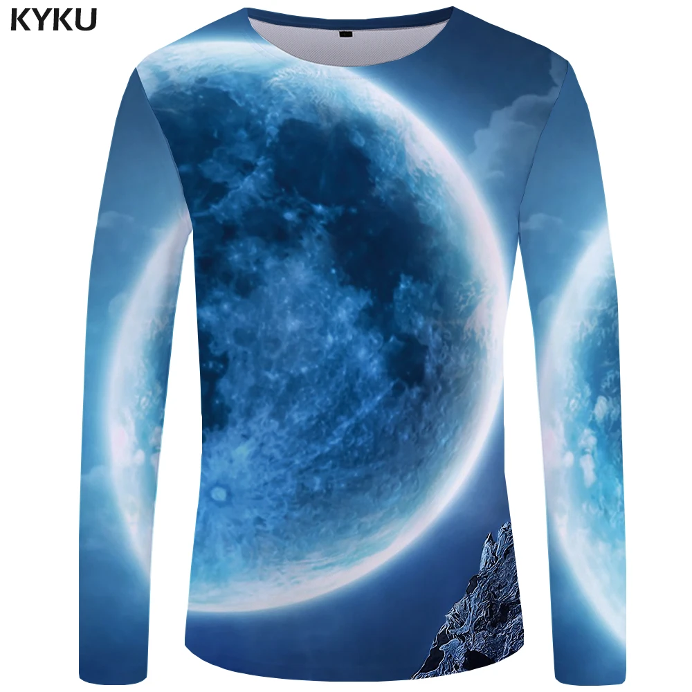 KYKU бренд волк футболка мужская с длинным рукавом рубашка Винтаж Рок черная забавная футболка s террор панк животное Япония 3d футболка
