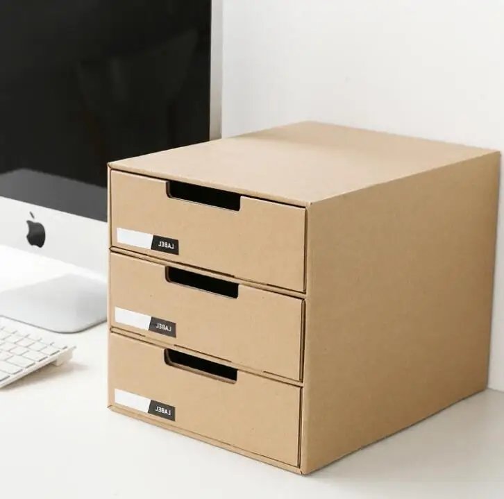 

TECHOME Paper Desktop Storage Box Drawer Container Creative Desktop Sundries File Cosmetic Kraft Paper Organizer
