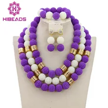 Последний фиолетовый/белый Африканский бисер комплект украшений для вечеринки нигерийские женские бижутерия комплект подарок для невесты ювелирные изделия WB290