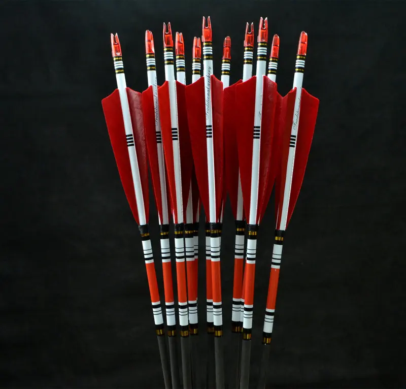 12x Carbon Arrows Turkey feather for 20 50lbs Longbow Recurve Bow