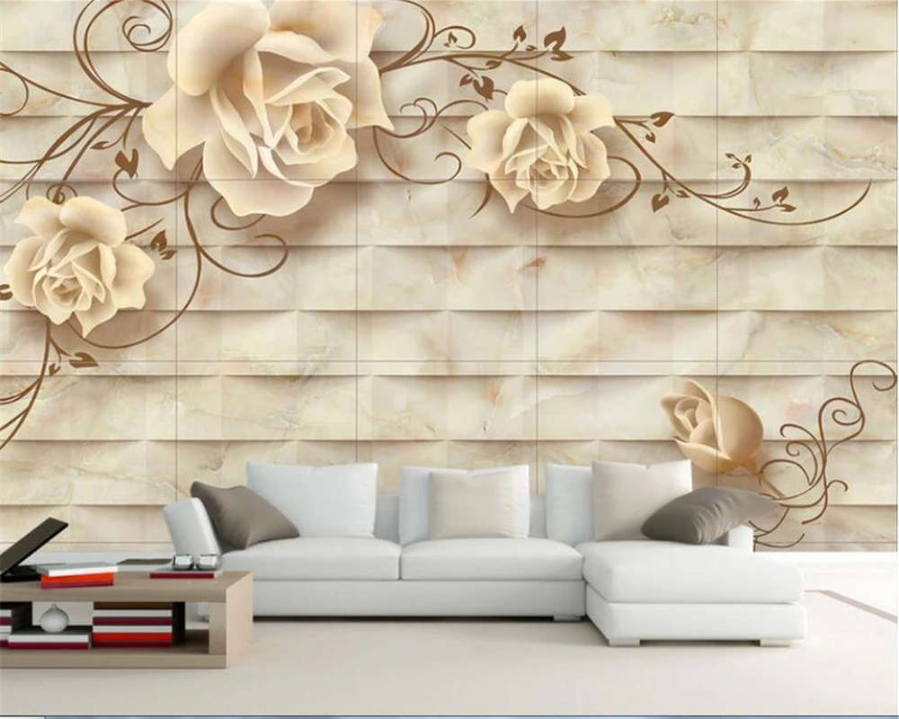 Beibehang Large 3D wallpaper European art marble relief flower murals living room bedroom TV sofa background walls 3d wallpaper