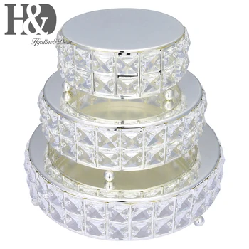 

H&D 3 Tier Cupcake Stand, Silver Mirror Surface Cupcake Stand,Round Metal Dessert Wedding Party Display Tower with Crystal Beads