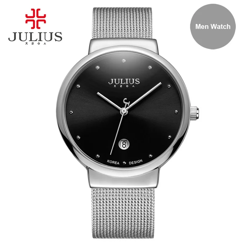 JULIUS JA-426L женские ультра тонкие серебряные золотые коричневые Черные Сетчатые модные повседневные часы из нержавеющей стали женские водонепроницаемые наручные часы - Цвет: silver black men