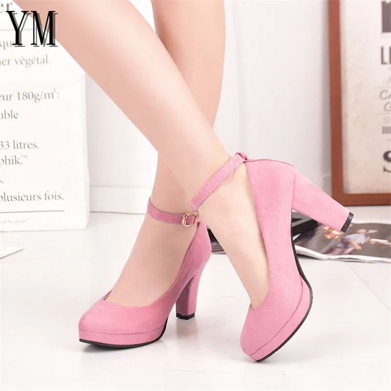 Sexy Red Ankle Strap 9CM High heels Autumn Flock Round toe High heels Female Platform Summer Shoes Women Pumps Sandals Muje