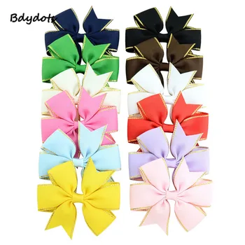 

12Pcs/lot 3.15 inch Solid Polyester Bows With Hair Clips Boutique Ribbon Bow Gold Brink Hair Accessories For Girls Hairpins