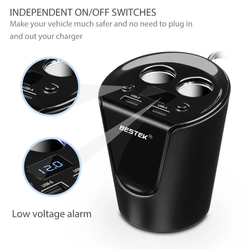 BESTEK 5V 3 1A 12V Cigarette Lighter Plug 12V Car Cigarette Lighter Socket USB Adapter LED