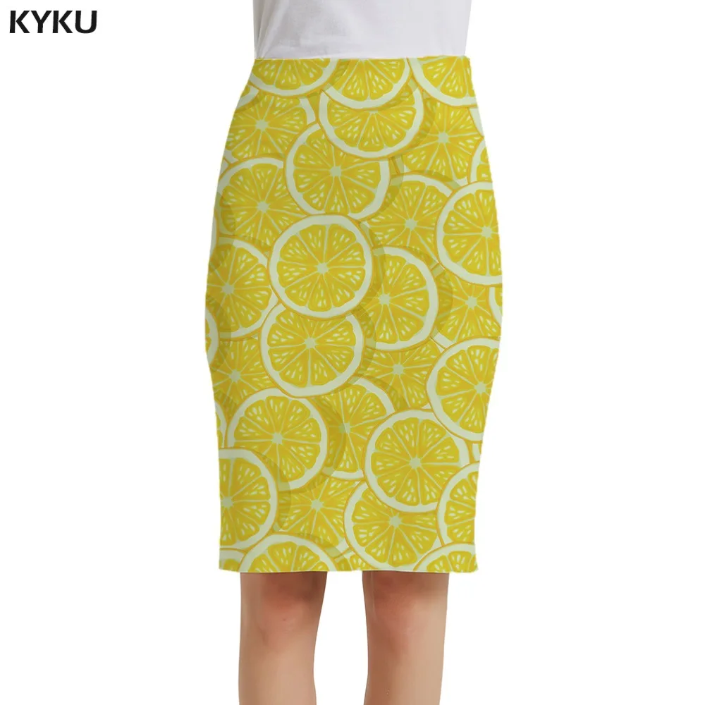 

KYKU Brand Lemon Skirts Women Yellow Sundresses Fruit Casual Party 3d Print Skirt Ladies Skirts Womens Knitted Anime New
