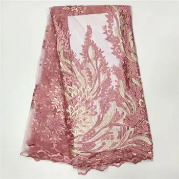 

african lace fabric 2019 high quality lace french mesh fabric beads and stones nigerian swiss lace fabric for Wedding dress