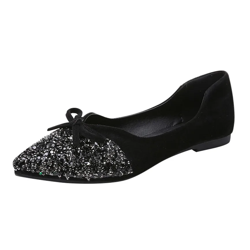 Женская обувь на плоской подошве; женские туфли на плоской подошве с украшением в виде кристаллов и бантом; обувь с острым носком; модная женская обувь