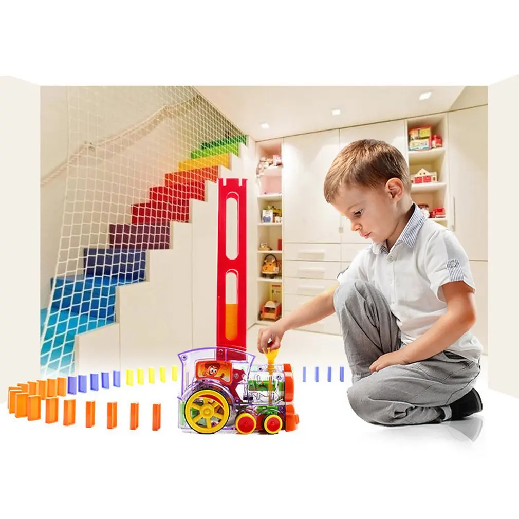 

HOT Automatic Placement Domino Electric Train with Sound and Light Model of Educational Toy Plastic Toy Building Blocks DIY Set